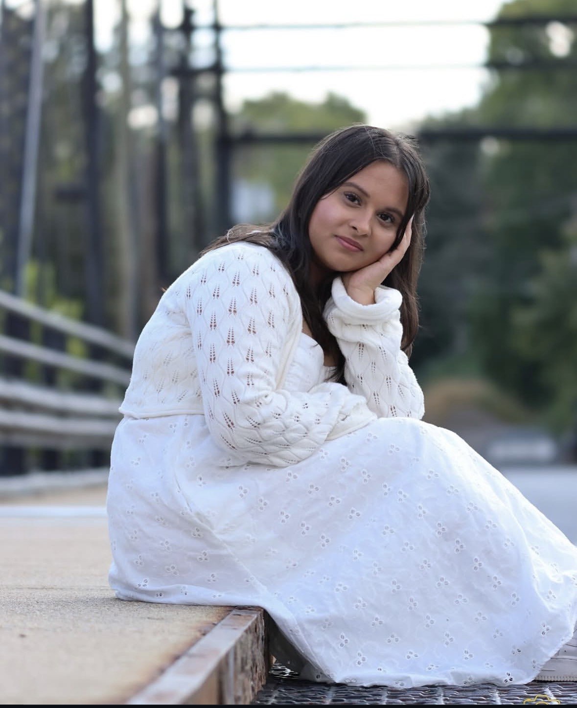 Outdoor portrait in a flowing white dress